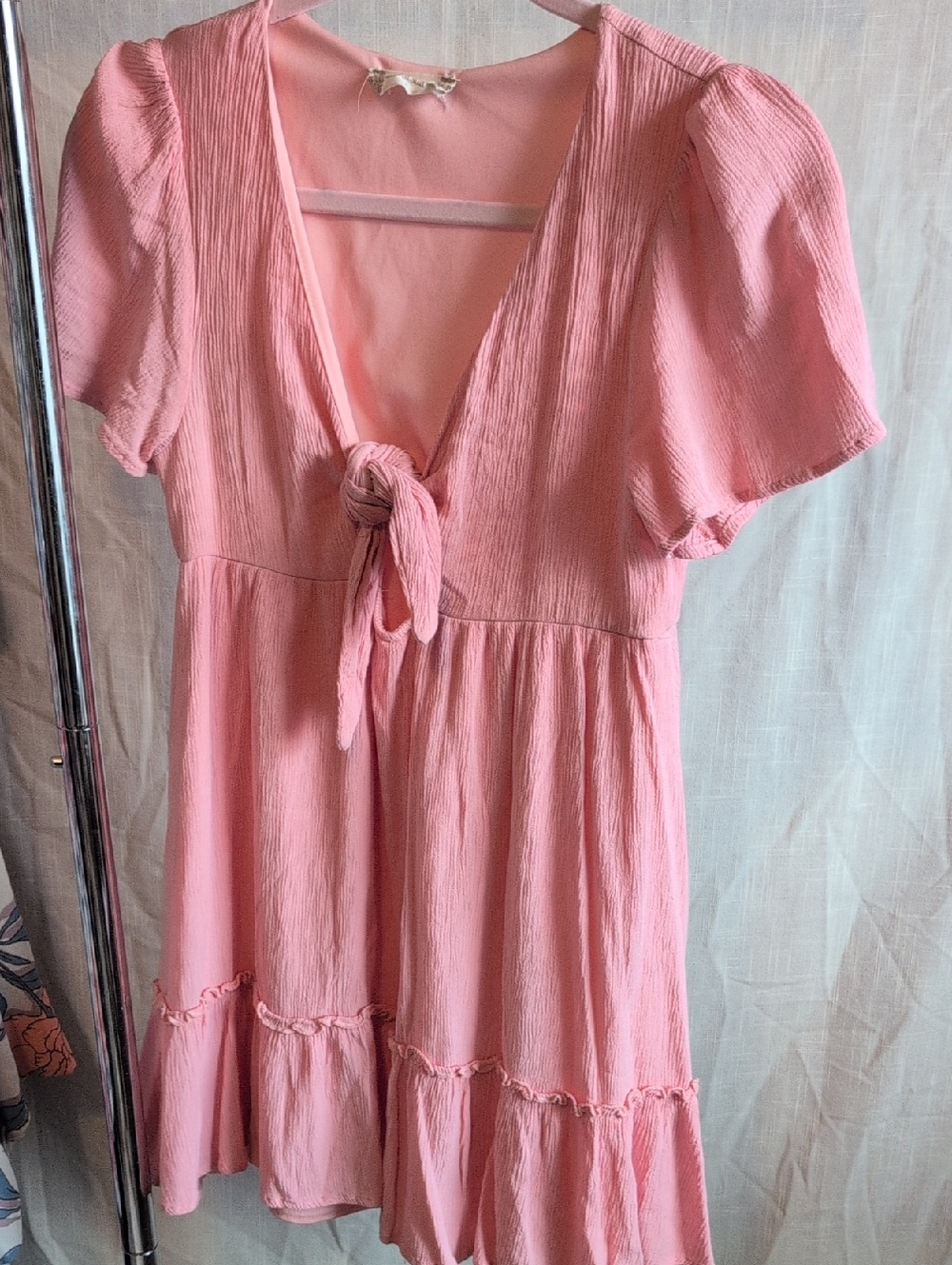 Altar'd State Pink Tie-Front Short Sleeve Casual Dress